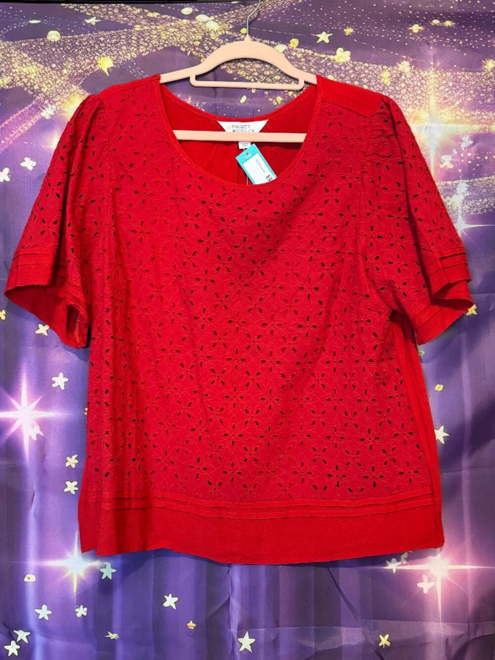 Market & Spruce - Millie Eyelet Blouse - Red - XL - NWT